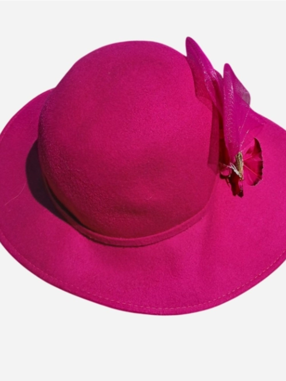 Women's Fuchsia Dress Hat with Decorative Mesh Bow - Picture 2 of 6
